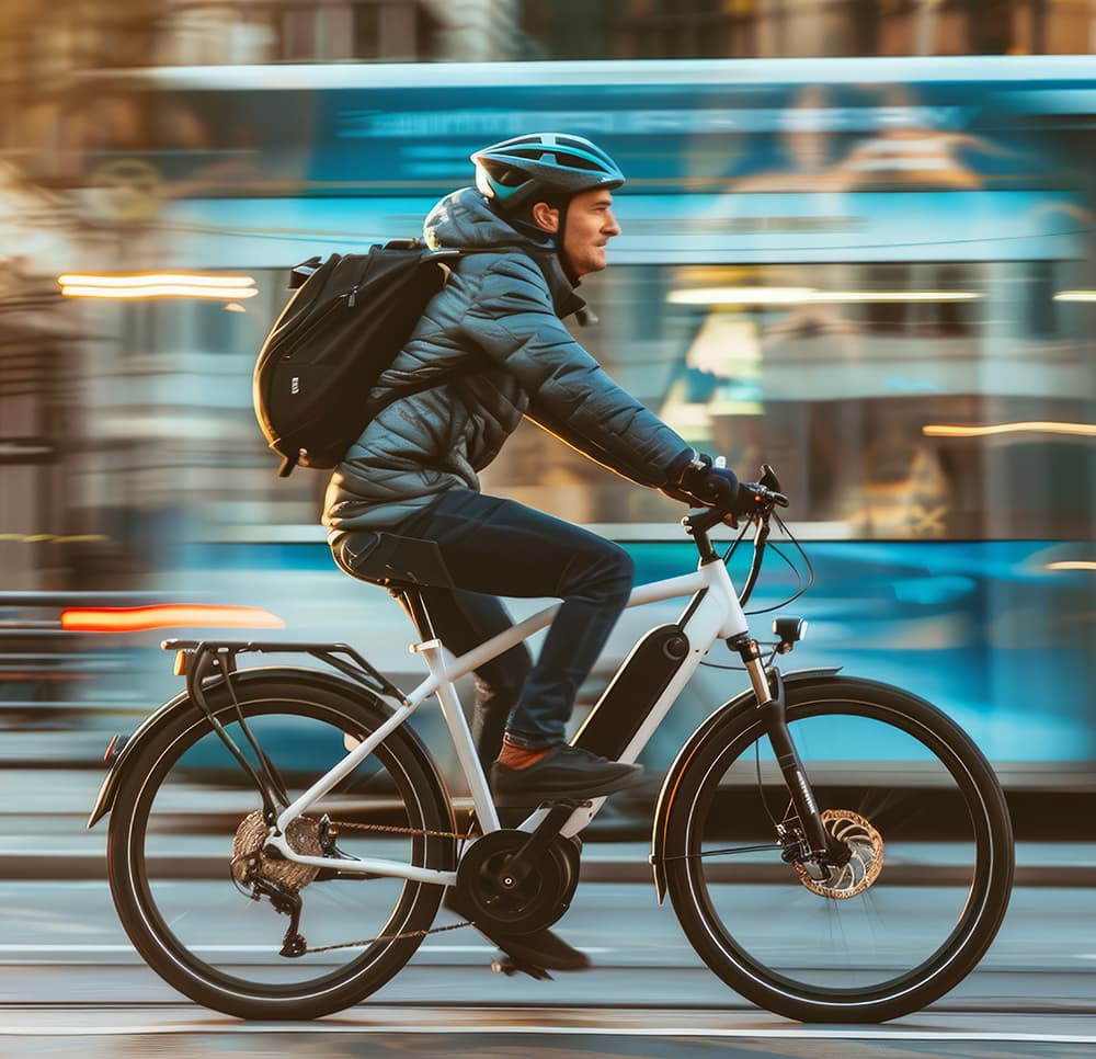 man riding electric bike on street